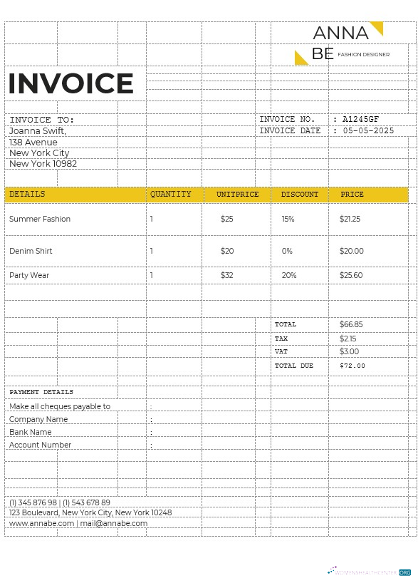 Download Fashion Designer Invoice Template Photoshop template
